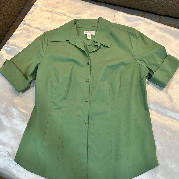 Ann Taylor Loft Button Down w/Cuffed Short Sleeves, Slim Fit Blouse, Size 10 - Picture 2 of 6